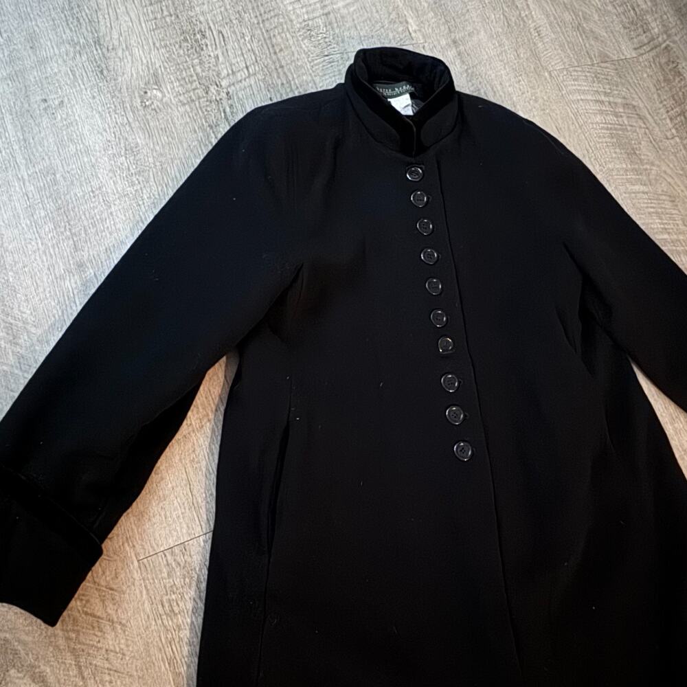 Vintage Long Wool Womens 14 L Dress Coat Velvet Trim Cuffed A-Line Button Front - Picture 6 of 8